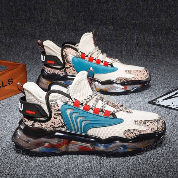 

Men Splicing Lace Up Front Chunky Sneakers, Multicolor