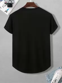 Manfinity Homme Hombres Camiseta con estampado de slogan y luna de cuello redondo - Negro - Ver 2