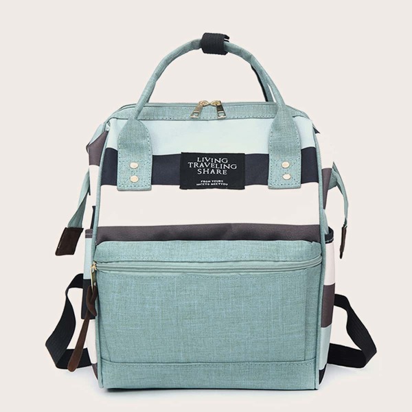 

Colorblock Letter Patch Large Capacity Backpack, Multicolor