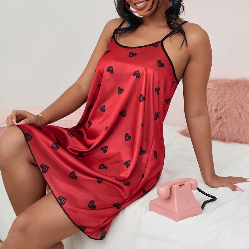 

Plus Heart Print Cami Night Dress, Red