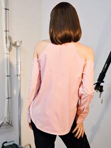 SHEIN 挖肩扭結領襯衫 - 淺粉色 - 查看 2