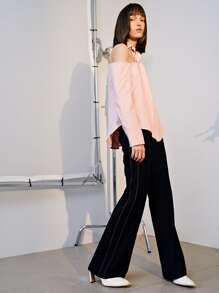 SHEIN 挖肩扭結領襯衫 - 淺粉色 - 查看 5