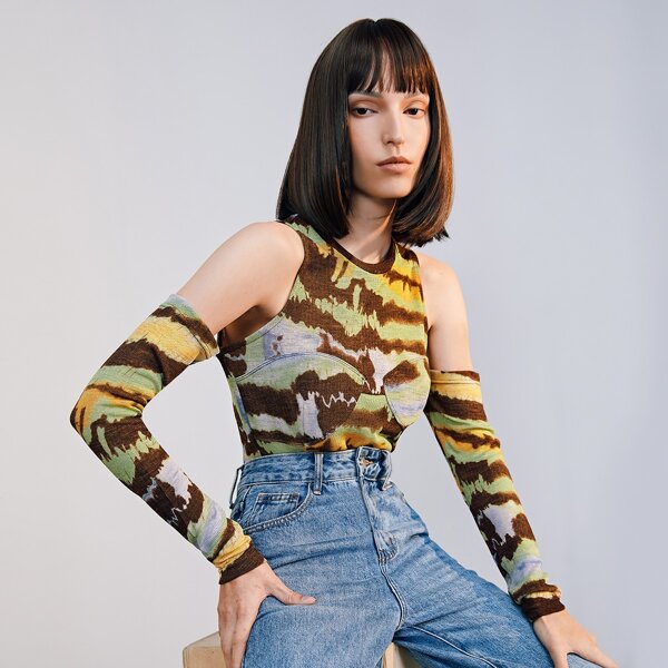 

Cold Shoulder Tie Dye Top, Multicolor