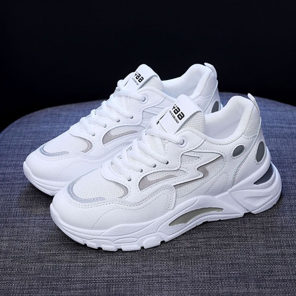 

Mesh Panel Lace-up Front Chunky Sneakers, White