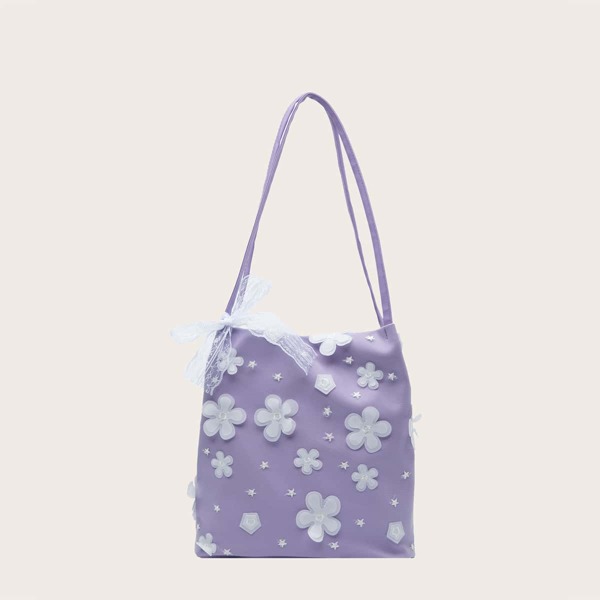 

Girls Floral Graphic Tote Bag, Purple