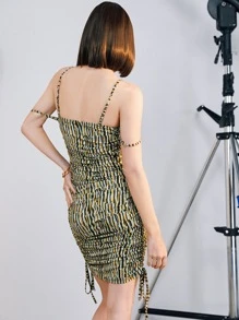 SHEIN Đầm Dây kéo Thắt nút Tất cả trên in Gợi cảm - Nhiều màu - Xem 2