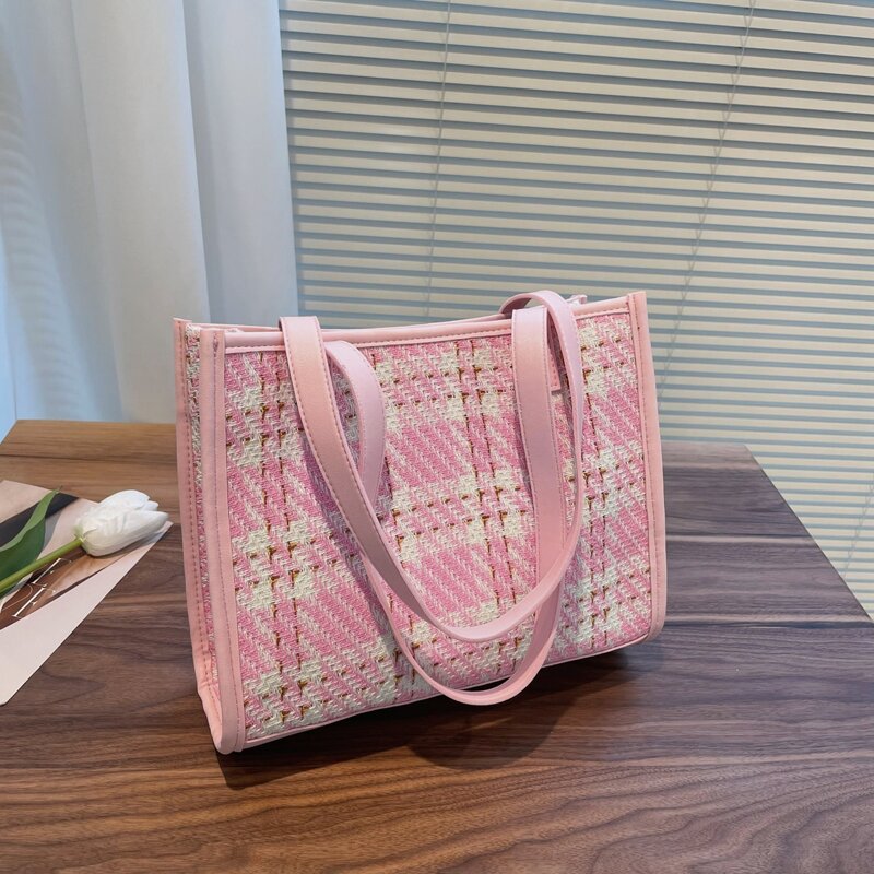 

Plaid Tote Bag, Pink