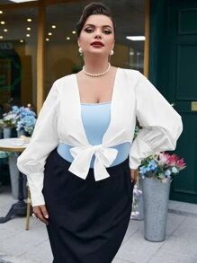 Mulvari Body 2 en 1 de manga farol con cordón delantero - Azul y blanco - Ver 2