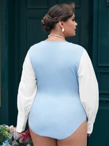 Mulvari Body 2 en 1 de manga farol con cordón delantero - Azul y blanco - Ver 3