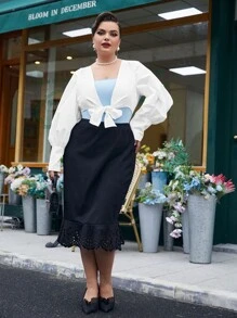 Mulvari Body 2 en 1 de manga farol con cordón delantero - Azul y blanco - Ver 6