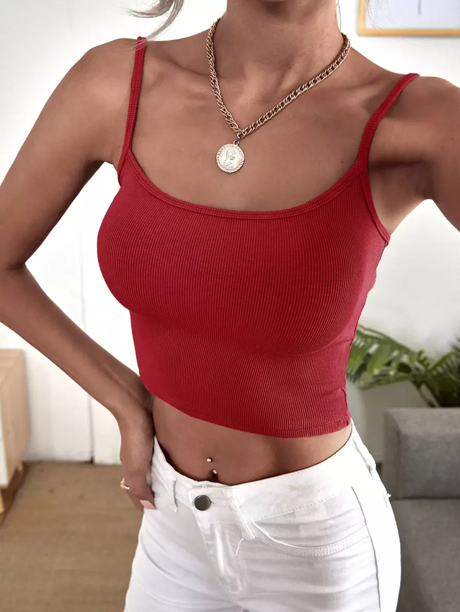 SHEIN BAE Solid Crop Cami Top - Burgundy - View 1