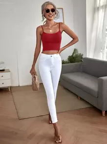 SHEIN BAE Solid Crop Cami Top - Burgundy - View 3