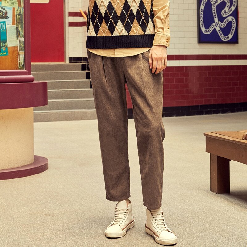 

Guys Corduroy Drawstring Waist Slant Pocket Pants, Coffee brown