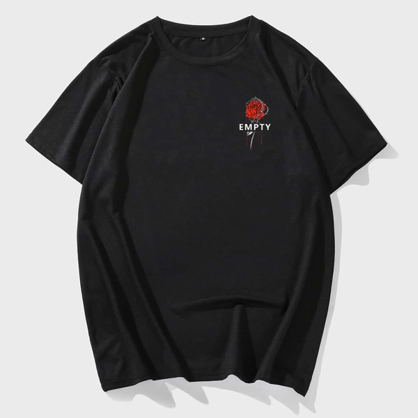

Men Floral & Letter Graphic Tee, Black