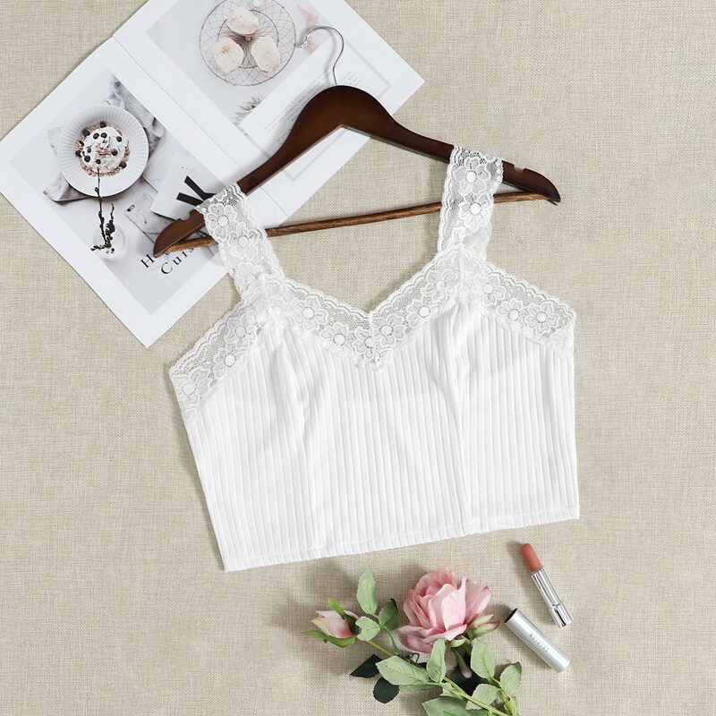 

Plus Lace Trim Bralette, White