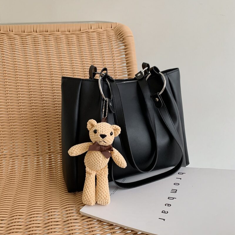 

Bear Charm Tote Bag, Black