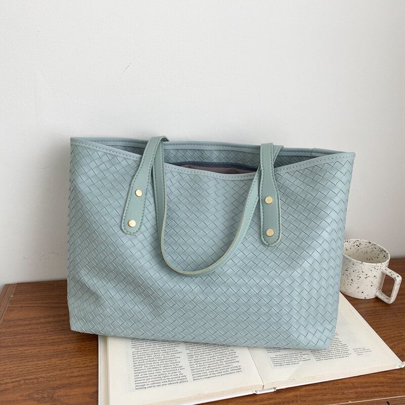 

Braided Embossed Tote Bag, Blue