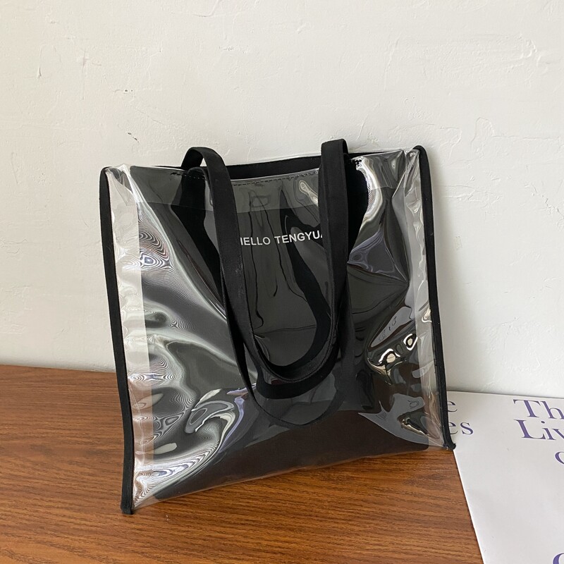 Letter Graphic Tote Bag, Black