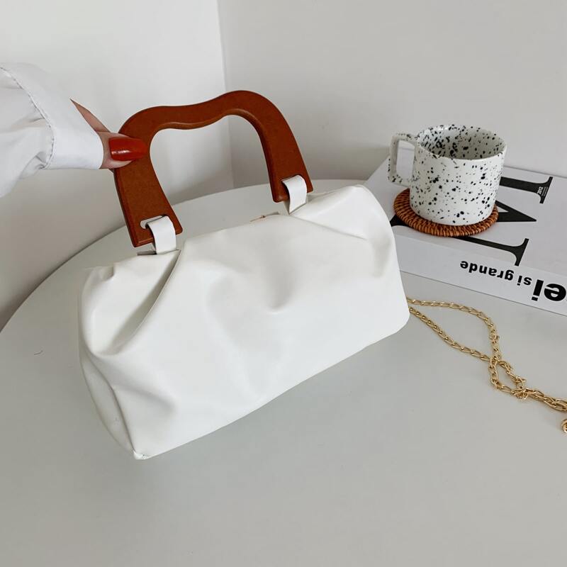 

Chain Strap Ruched Bag, White