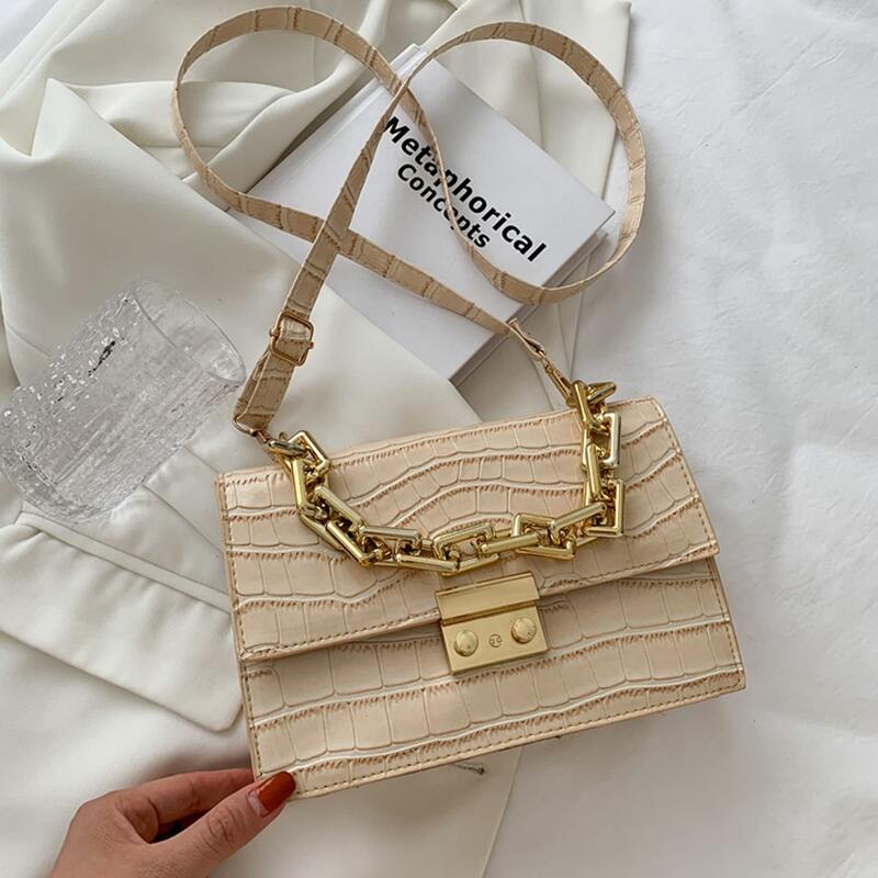 

Croc Embossed Square Bag, Khaki