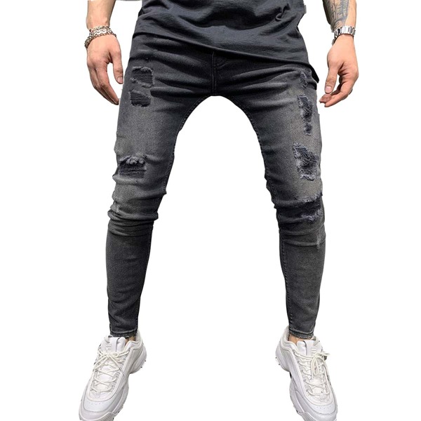 

Men Ripped Solid Skinny Jeans, Black
