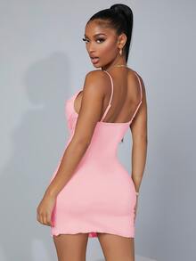 SHEIN SXY Lettuce Trim Bodycon Dress - Baby Pink - View 2