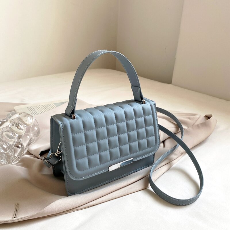 

Top Handle Quilted Flap Square Bag, Blue