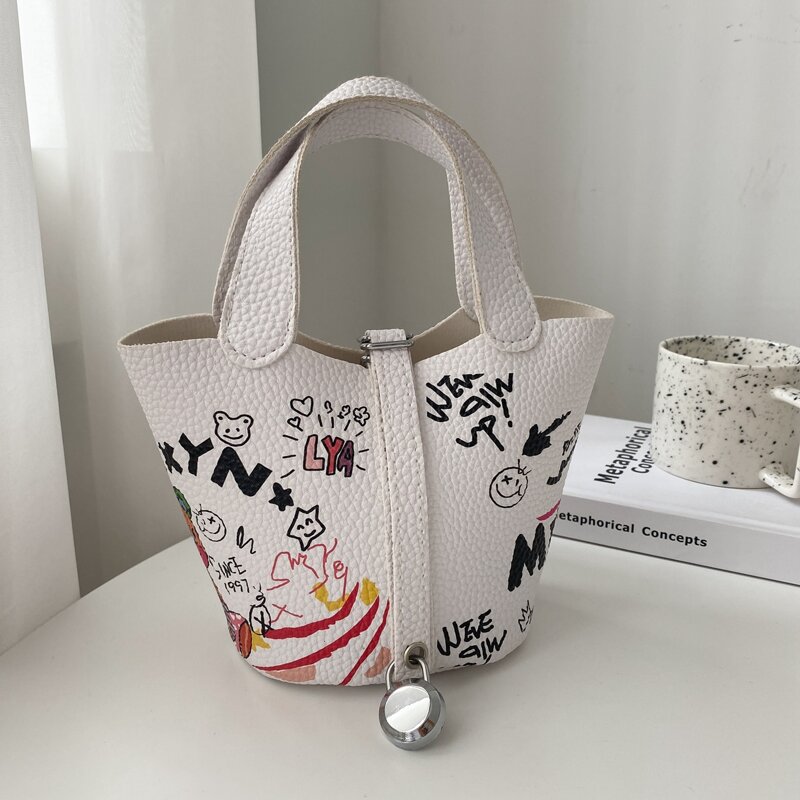 

Cartoon Embossed Bucket Bag, White