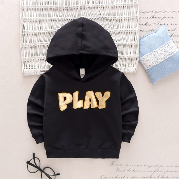 

Toddler Boys Letter Patched Hooded Sweatshirt, Black