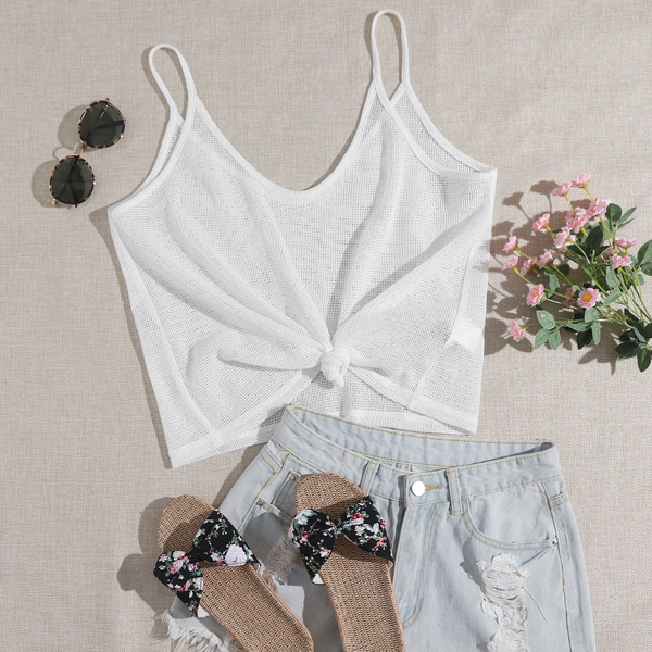 

Low Back Mesh Cami Top, Beige
