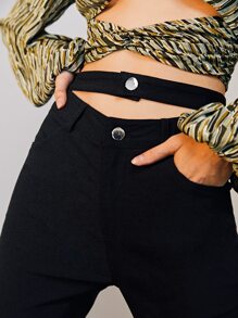 SHEIN Cut Out Slant Pocket Skinny Trousers - Black - View 4