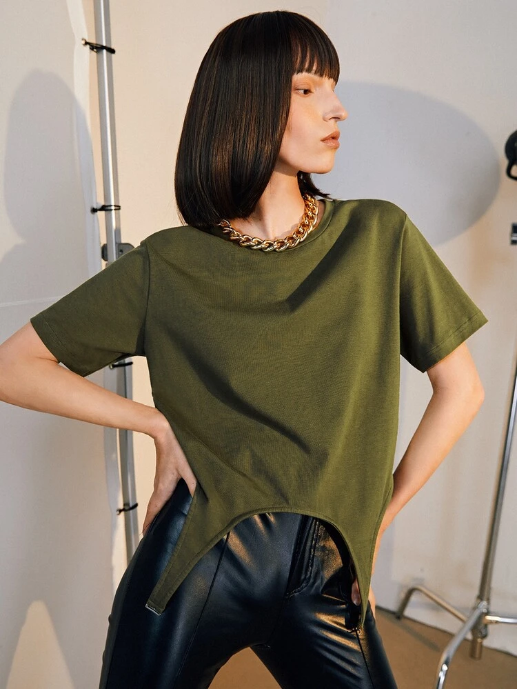 Asymmetrical Hem Solid Tee