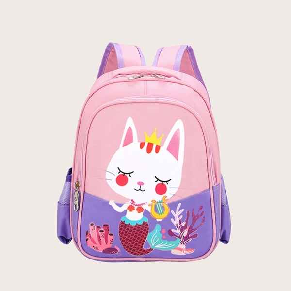 

Girls Two Tone Cartoon Graphic Backpack, Baby pink