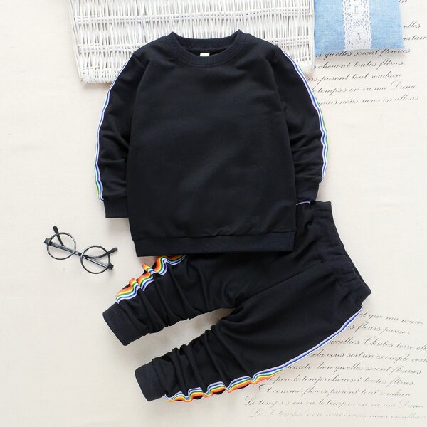 

Toddler Girls Rainbow Stripe Tape Sweatshirt & Sweatpants, Black