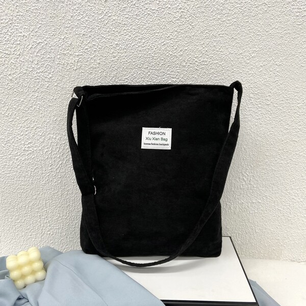 

Minimalist Letter Patch Crossbody Bag, Black