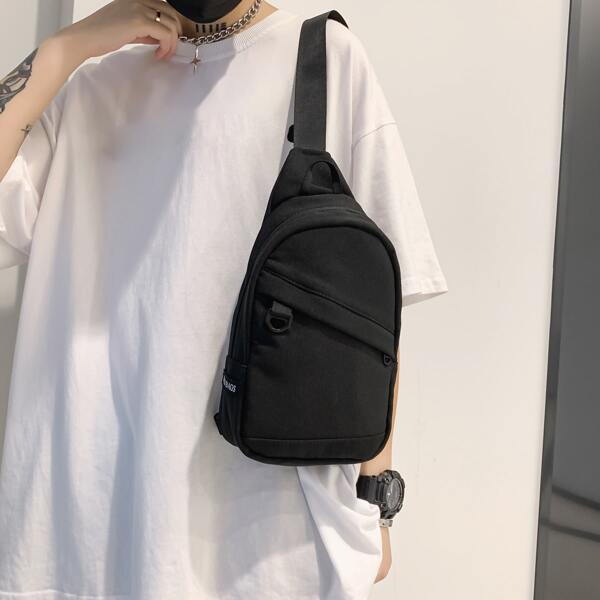 

Men Solid Sling Bag, Black