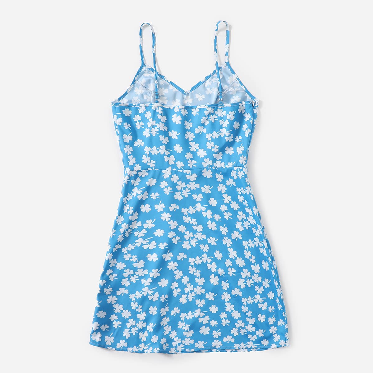 

Allover Floral Print Slit Hem Cami Dress, Blue and white