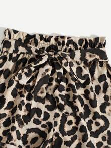 SHEIN VCAY Notch Neck Rib-knit Crop Tank Top & Paperbag Waist Belted Leopard Shorts Set - Multicolor - View 5