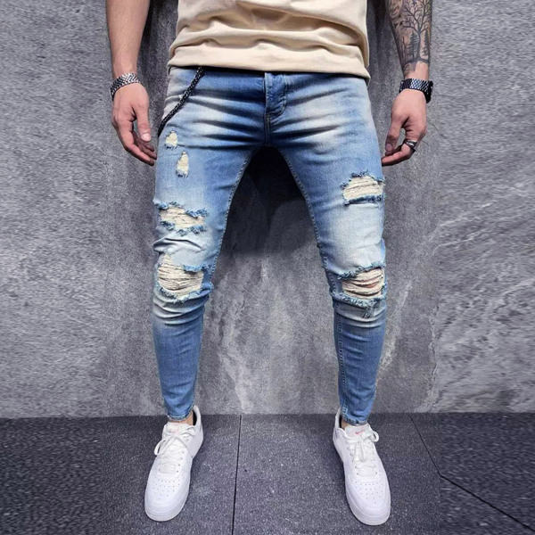 

Men Ripped Washed Jeans, Light wash