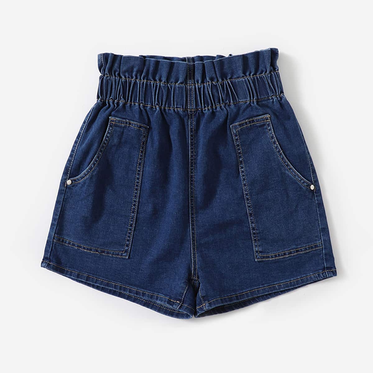 

Paper Bag Waist Denim Shorts, Dark wash