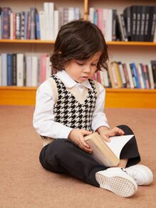 Toddler Boys Houndstooth Pattern Sweater Vest Without Shirt - Multicolor - View 6