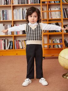 Toddler Boys Houndstooth Pattern Sweater Vest Without Shirt - Multicolor - View 3