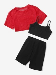 SHEIN Girls 3pcs Letter Graphic Tee & Camisole And Shorts - Multicolor - View 2