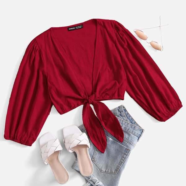 

Solid Tie Front Top, Red