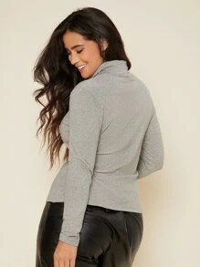 SHEIN BASICS Plus Ribbed Knit Turtleneck Tee - Light Grey - View 2