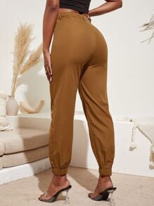 SHEIN SXY 高腰錐形褲 - 棕色 - 查看 2