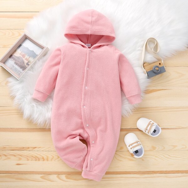 

Baby Girl Button Front Hooded Jumpsuit, Pink