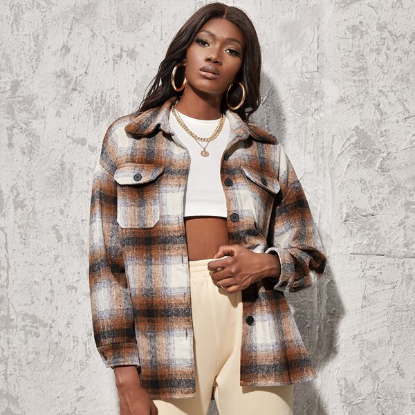 

Plaid Flap Detail Coat, Multicolor