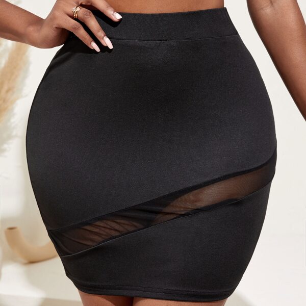 

Sheer Mesh Detail Bodycon Skirt, Black