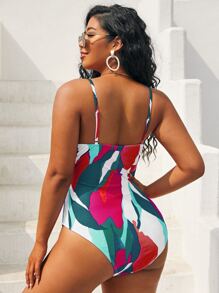SHEIN Swim Curve Cộng với kích thước một mảnh Thắt nút Khối Màu Boho - Nhiều màu - Xem 2